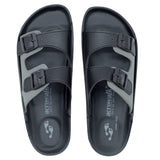 Aerowalk Men Black and Grey Mule Shape Slipper with Double Buckle Styling (KC31_BLK+GRY)