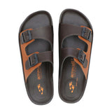 Aerowalk Men Brown & Tan Mule Shape Slipper with Double Buckle Styling (KC31_BROWN+TAN)