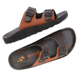 Aerowalk Men Brown & Tan Mule Shape Slipper with Double Buckle Styling (KC31_BROWN+TAN)