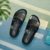 Aerowalk Men Black Slide Design Sandal with Textured Upper & Slip-on Closure (KC44_BLACK)