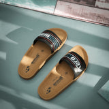 Aerowalk Men Black Slide Design Slipper with Printed Upper & Slip-on Closure (KC72_BLACK)