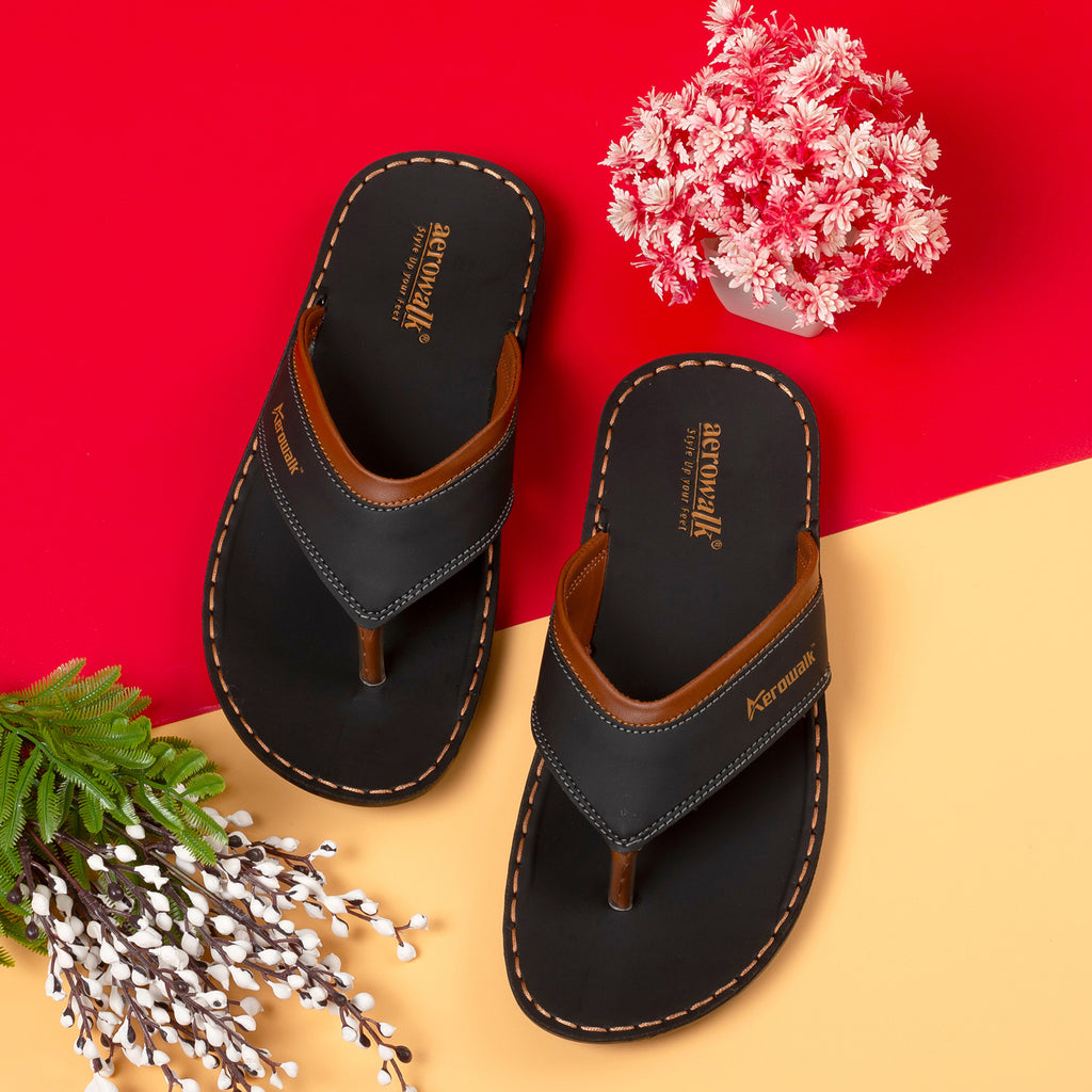 Aerowalk Men Black Thong Slipper KT67 BLACK