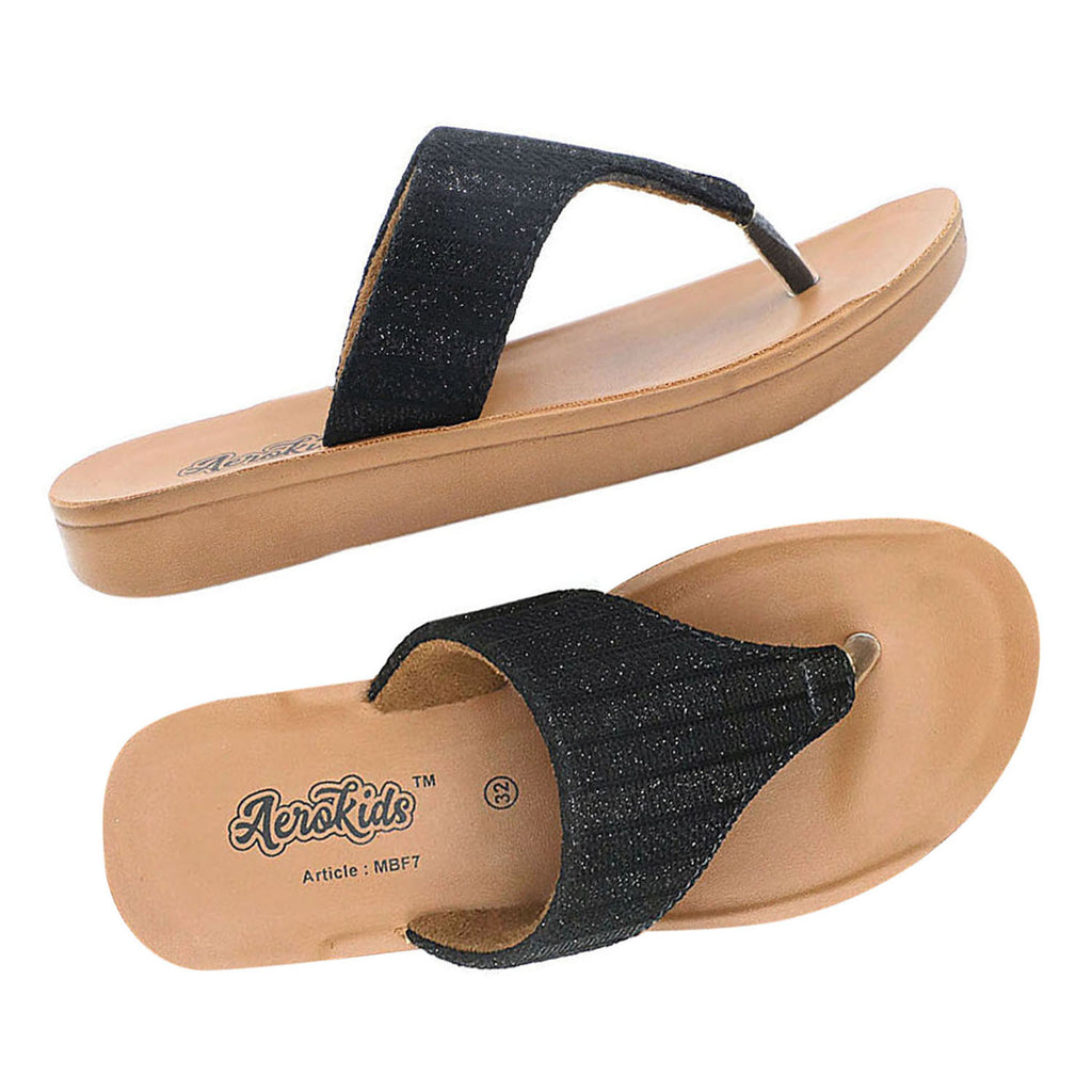 Aerokids Girls Black T-Shape Sandal with Slip-on Closure (MBF7_BLACK)