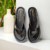 Inblu Women Black V Shape Slipper with Slip-on Closure (ME03_BLACK)