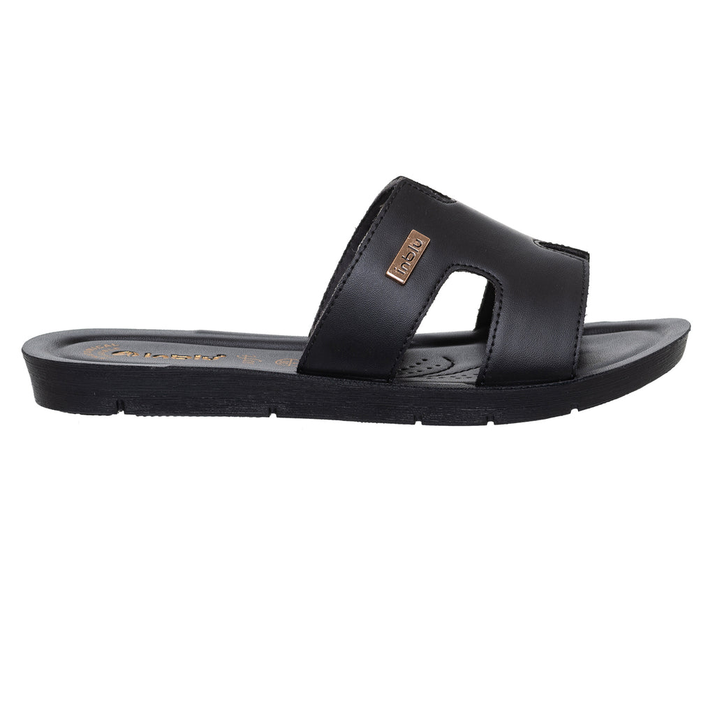 Inblu Women Black Mule Open Toe Flat Sandal (ME08_BLACK)