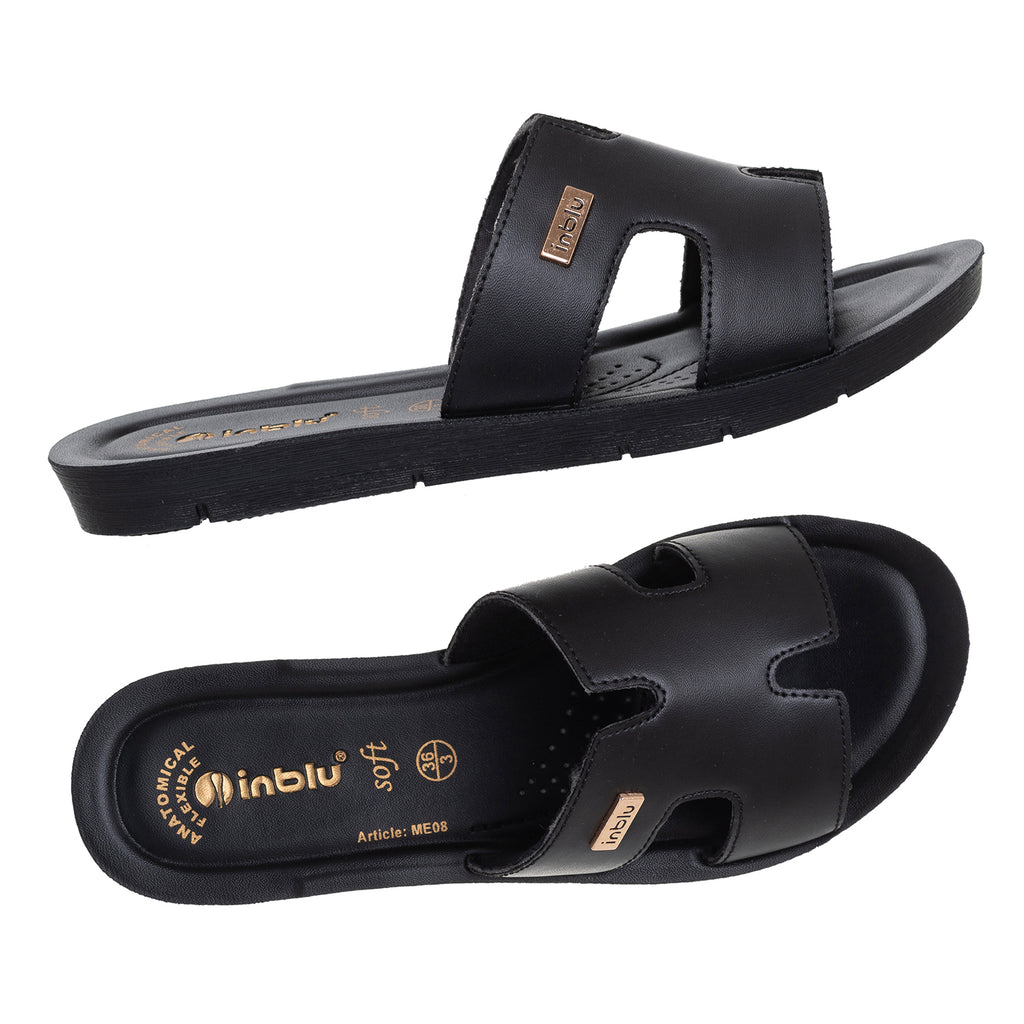 Inblu Women Black Mule Open Toe Flat Sandal ME08 BLACK