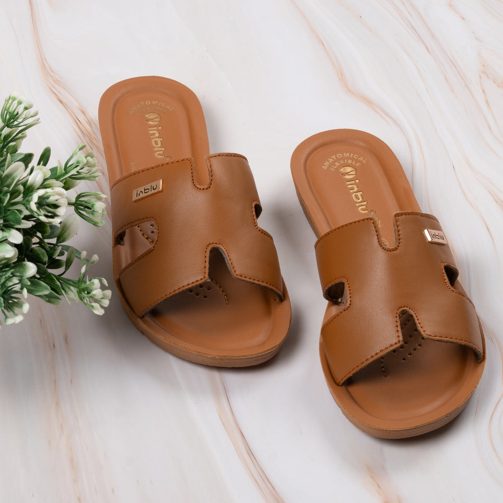 Inblu Women Tan Mule Open Toe Flat Sandal (ME08_TAN)