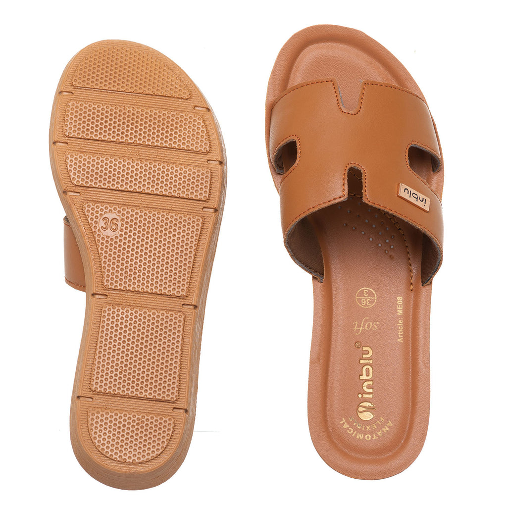 Inblu Women Tan Mule Open Toe Flat Sandal (ME08_TAN)