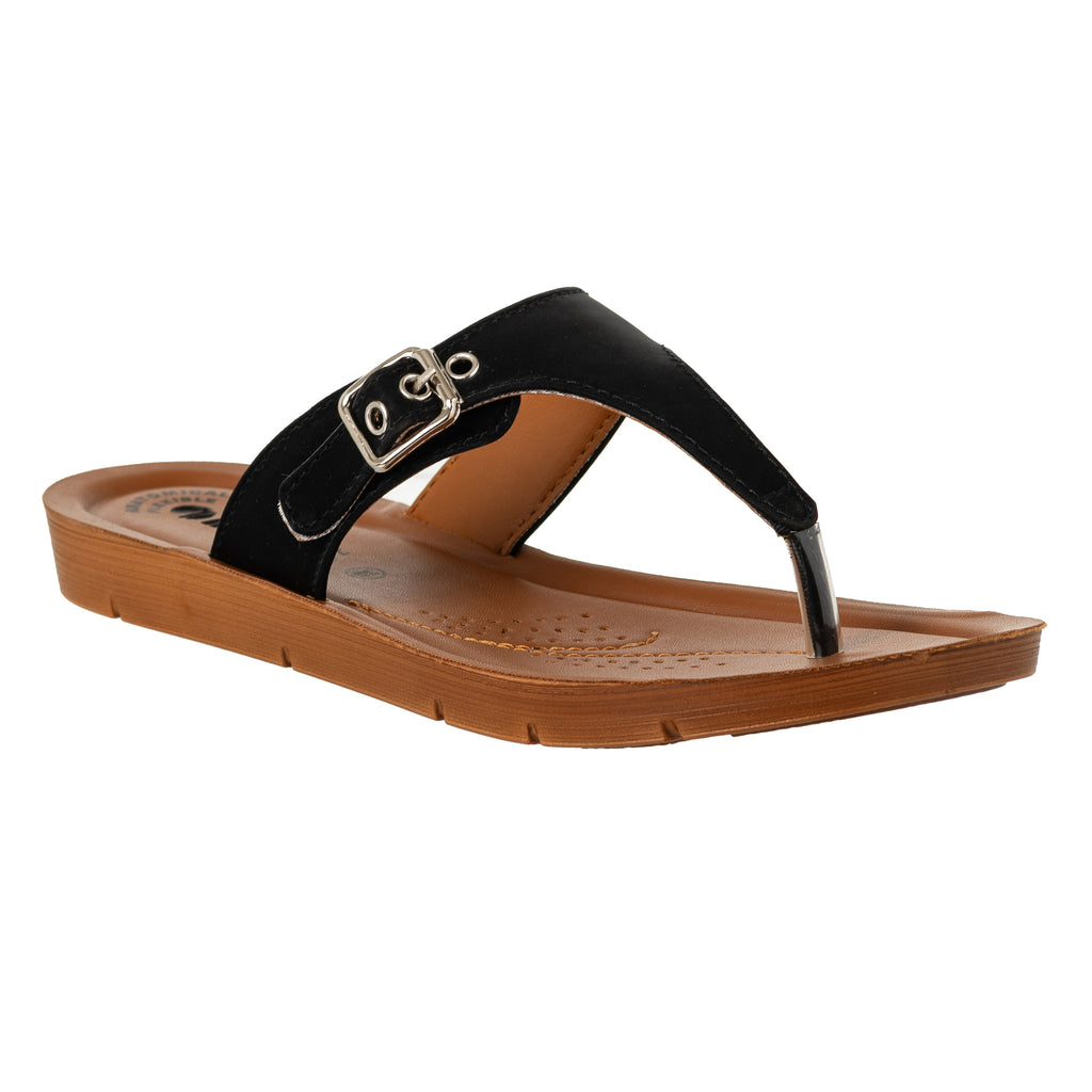 Inblu Women Black T Shape Flat Sandal with Buckle Upper Styling Slip on Closure MEB4 BLACK