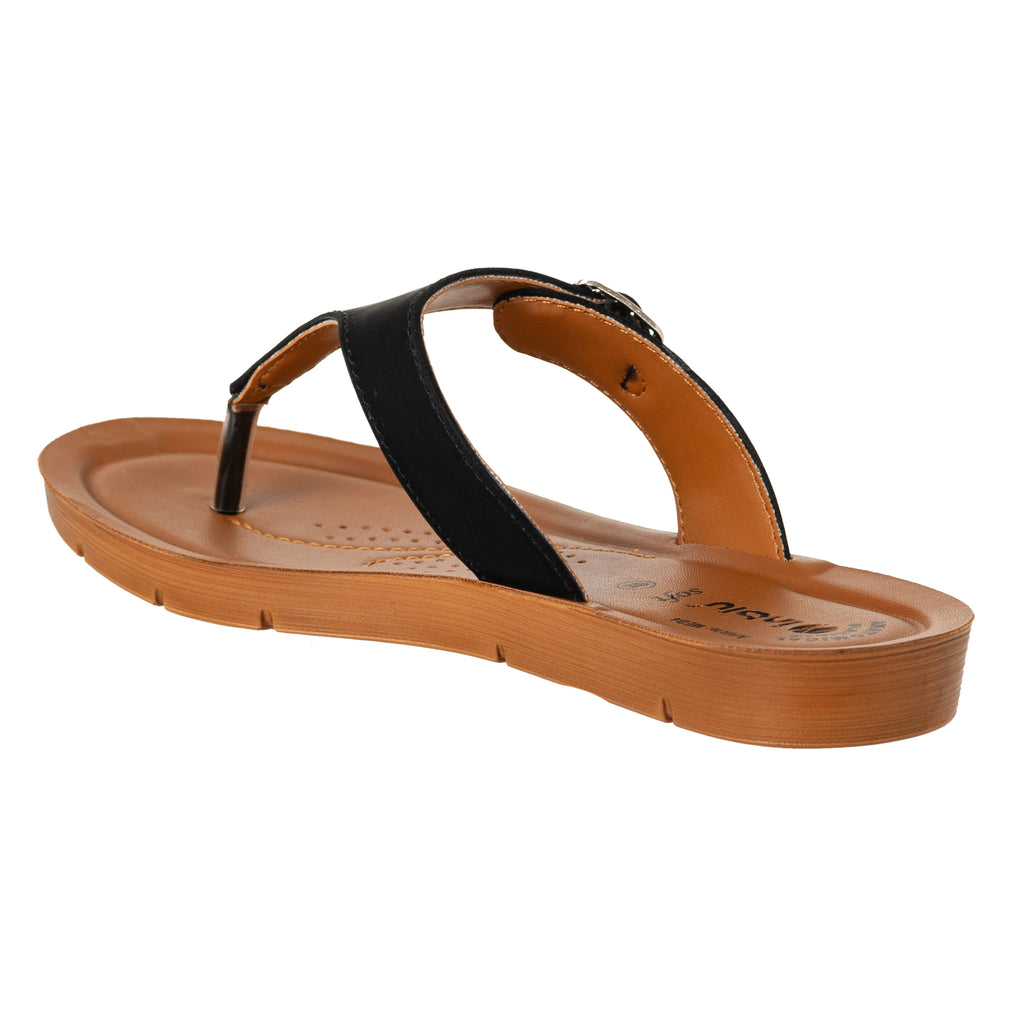 Inblu Women Brown T-Shape Flat Sandal with Buckle Upper Styling & Slip-on Closure (MEB4_BLACK)