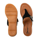 Inblu Women Black T-Shape Flat Sandal with Buckle Upper Styling & Slip-on Closure (MEB4_BLACK)