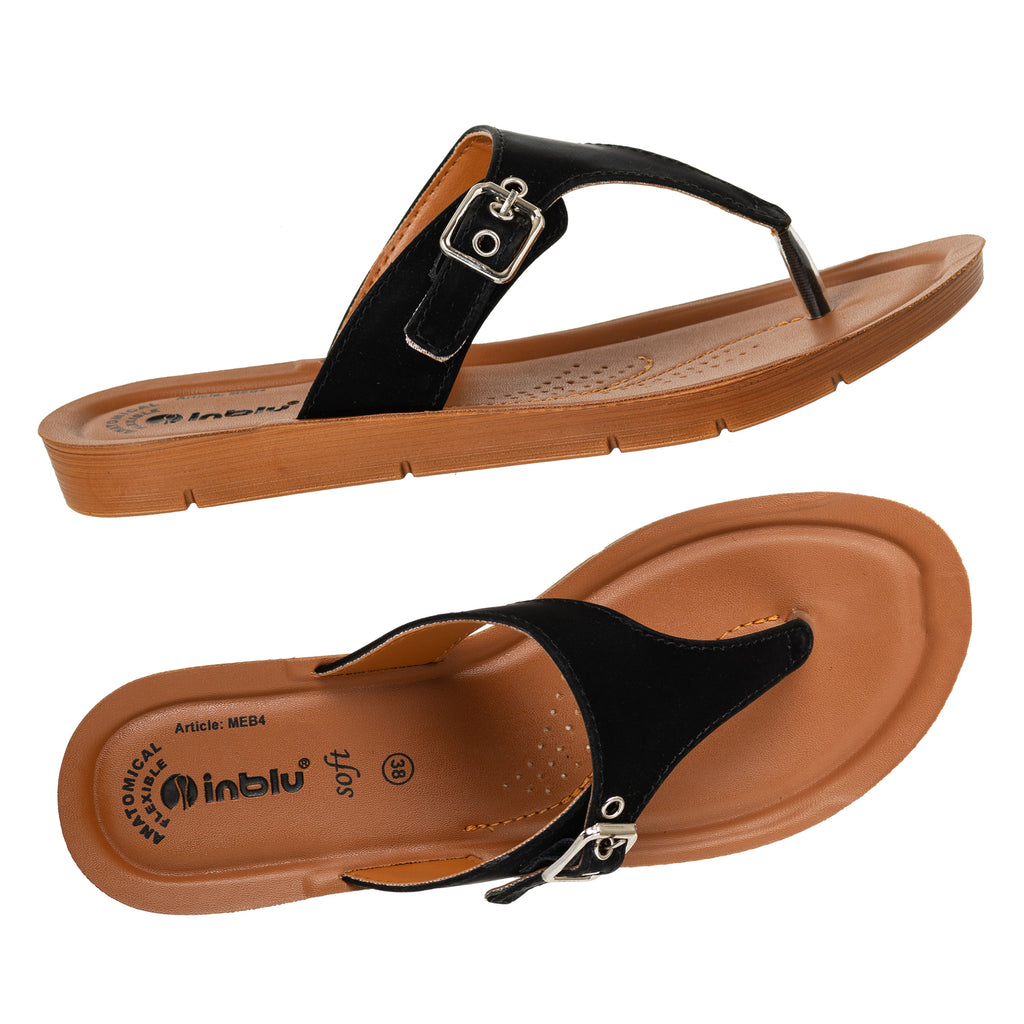 Inblu Women Brown T-Shape Flat Sandal with Buckle Upper Styling & Slip-on Closure (MEB4_BLACK)
