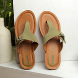 Inblu Women Mist Green T-Shape Flat Sandal with Buckle Upper Styling & Slip-on Closure (MEB4_MIST GREEN)