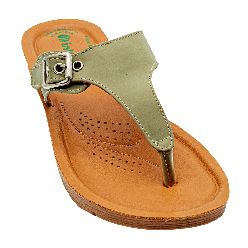 Inblu Women Mist Green T-Shape Flat Sandal with Buckle Upper