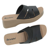 Inblu Women Black Mule Shape Wedge Sandal with Slip-on Closure (MR50_BLACK)