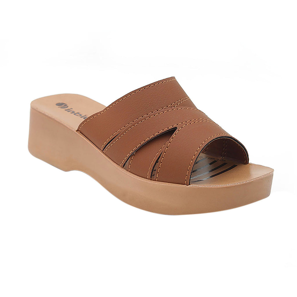 Inblu Women Tan Mule Shape Wedge Sandal with Slip-on Closure (MR50_TAN)