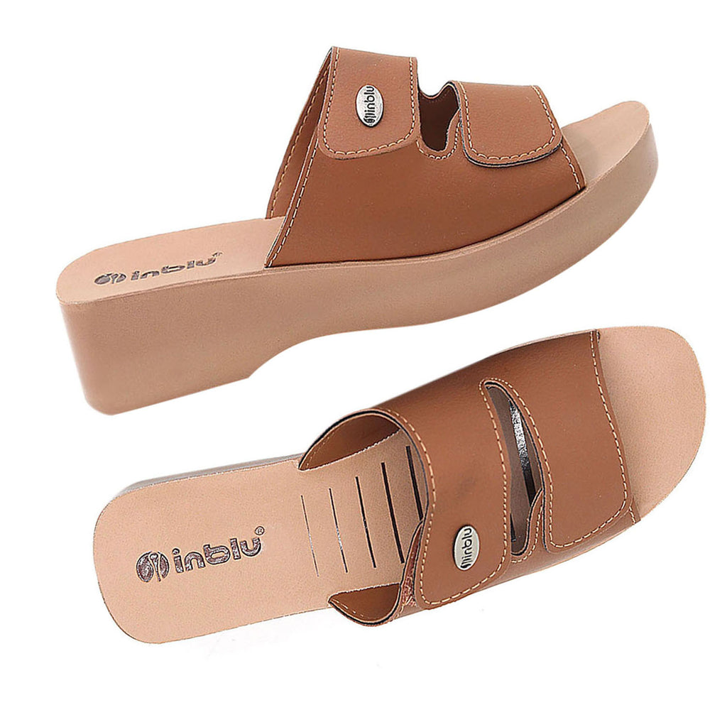 Inblu Women Tan Mule Shape Wedge Sandal with Slip-on Closure (MR51_TAN)