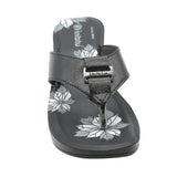 Inblu Women Black Floral Printed V-Shape Block Heel Sandal with Buckle Styling Upper (MS02_BLACK)