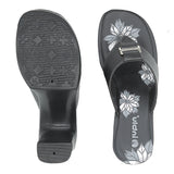 Inblu Women Black Floral Printed V-Shape Block Heel Sandal with Buckle Styling Upper (MS02_BLACK)