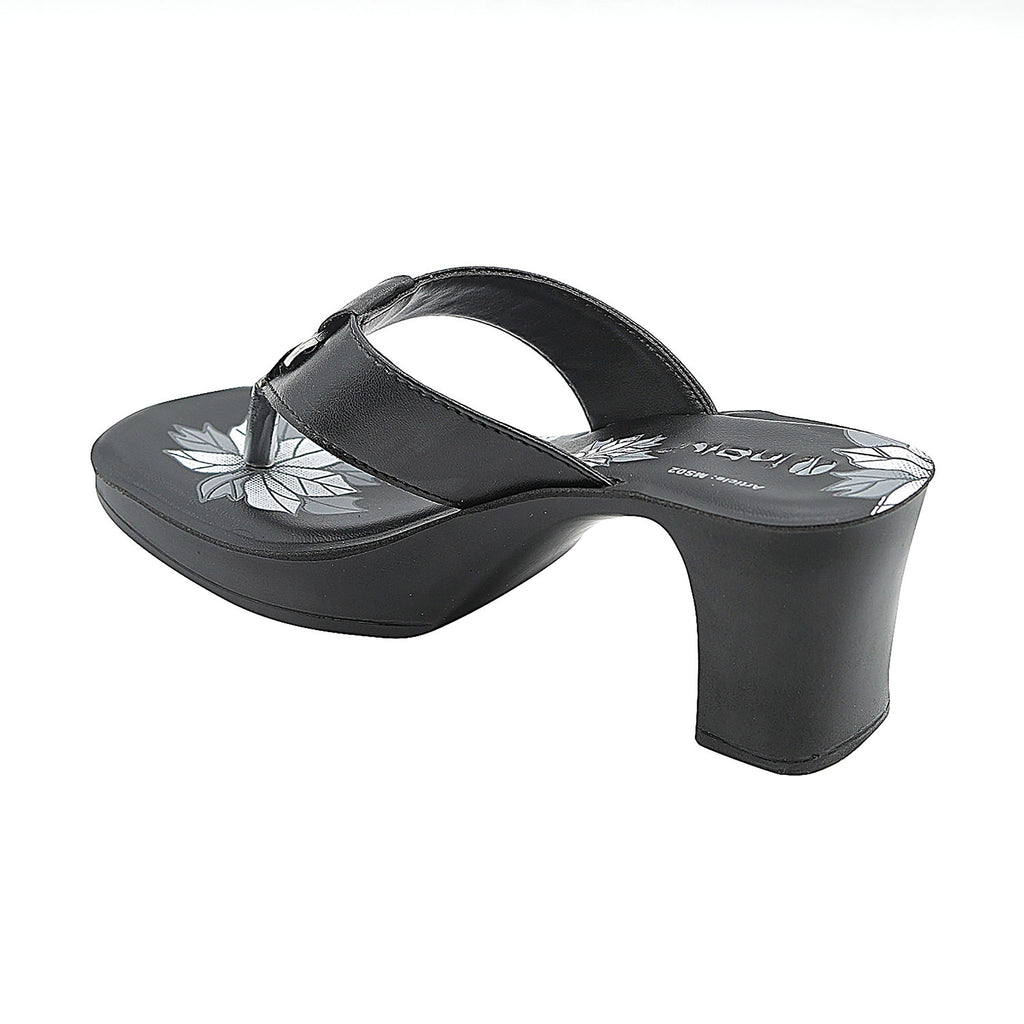 Inblu Women Black Floral Printed V Shape Block Heel Sandal with Buckle The Condor Trendz Store
