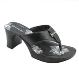 Inblu Women Black Floral Printed V-Shape Block Heel Sandal with Buckle Styling Upper (MS02_BLACK)