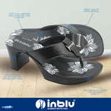 Inblu Women Black Floral Printed V-Shape Block Heel Sandal with Buckle Styling Upper (MS02_BLACK)