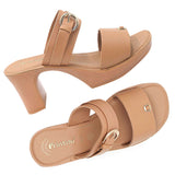 Inblu Women Camel Block Heel Sandal with Buckle Styling (MS19_CAMEL)