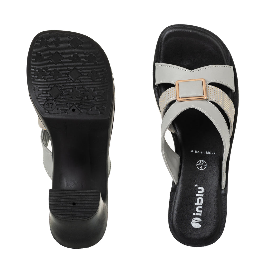 Inblu Women Grey Mule Style Block Heel Sandal with Slip-on Closure (MS27_GREY)