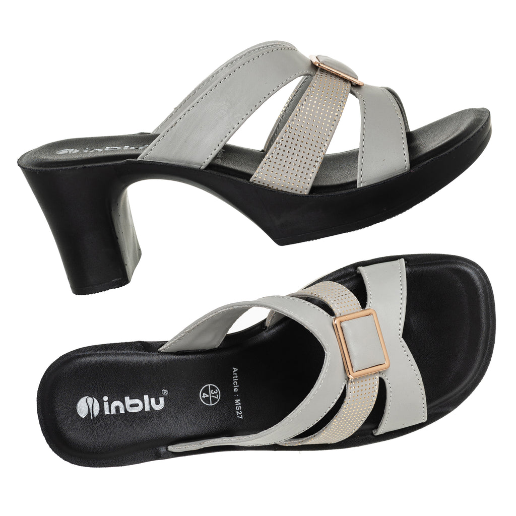 Inblu Women Grey Mule Style Block Heel Sandal with Slip-on Closure (MS27_GREY)