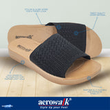 Aerowalk Women Black Slide Style Sandal with Knitted Upper (MZ04_BLACK)