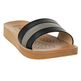 Aerowalk Women Black & Silver Slide Design Sandal with Colorblocked Upper (MZ05_BLACK)