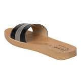 Aerowalk Women Black & Silver Slide Design Sandal with Colorblocked Upper (MZ05_BLACK)