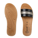 Aerowalk Women Black & Silver Slide Design Sandal with Colorblocked Upper (MZ05_BLACK)