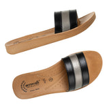Aerowalk Women Black & Silver Slide Design Sandal with Colorblocked Upper (MZ05_BLACK)