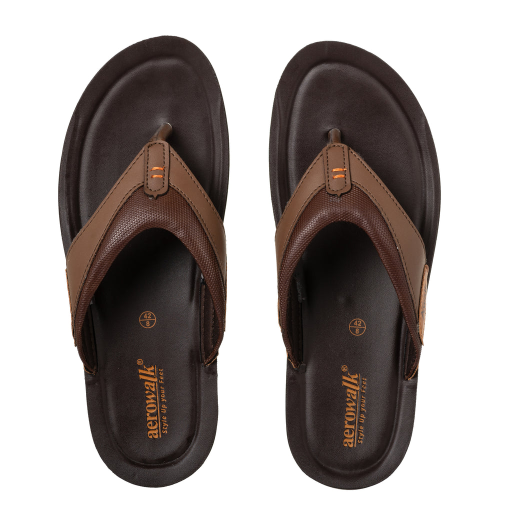Aerowalk Men Brown Thong Style Sandal with Textured & Colorblocked Upper (NVN9_BROWN)
