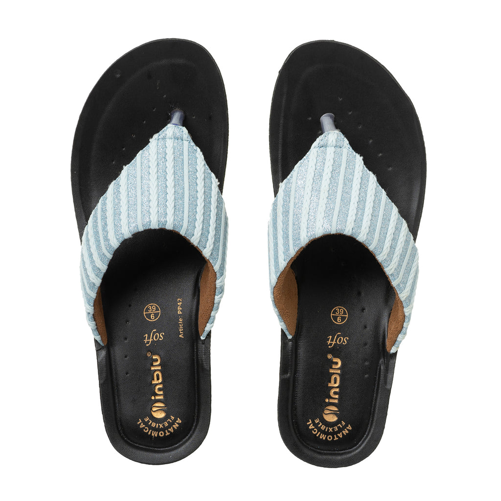 Inblu Women Striped Sky Blue Thong Sandal (PP42_SKY BLUE)