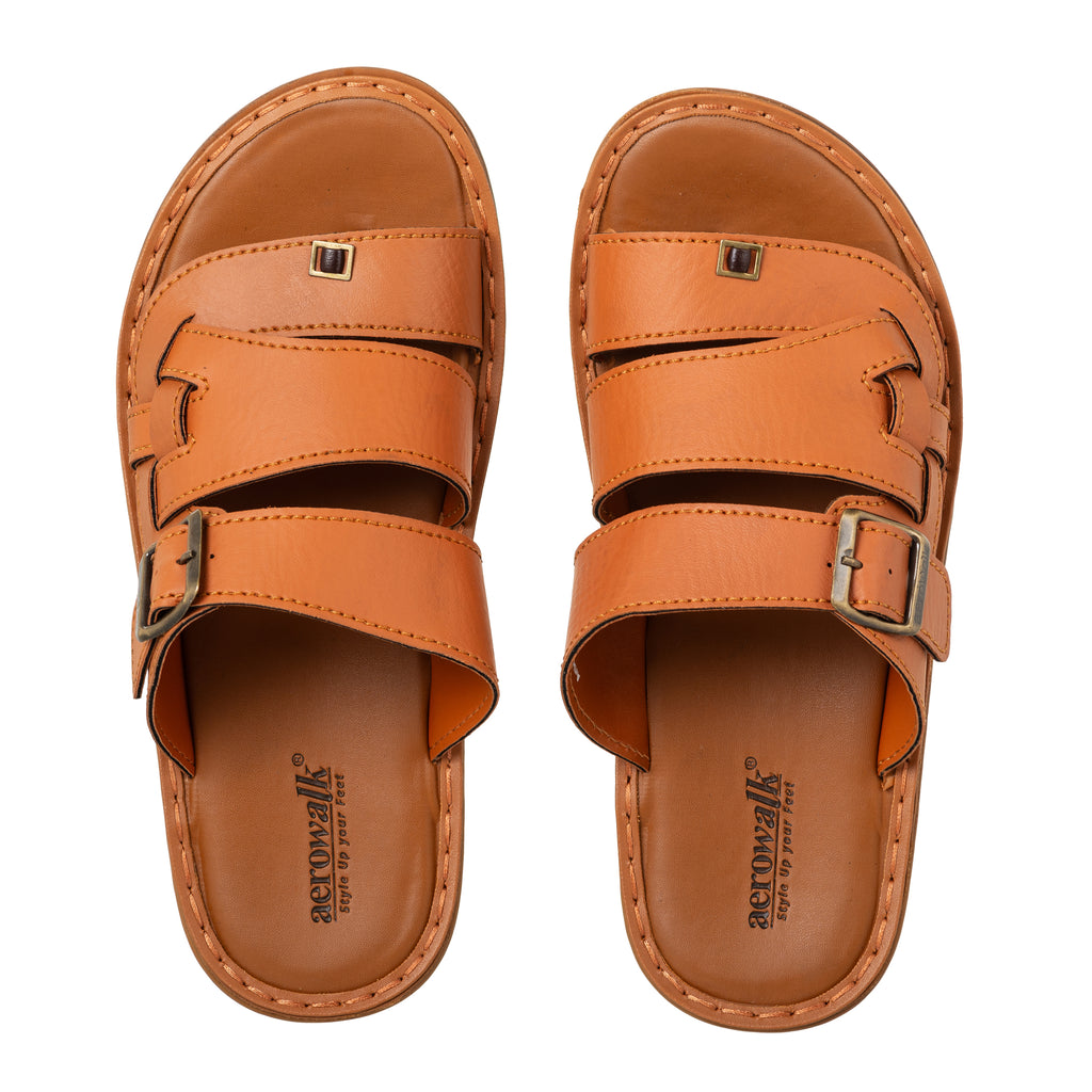 Aerowalk Men Tan Mule Style Sandal with Buckle Upper Styling & Slip-on Closure (ZT62_TAN)