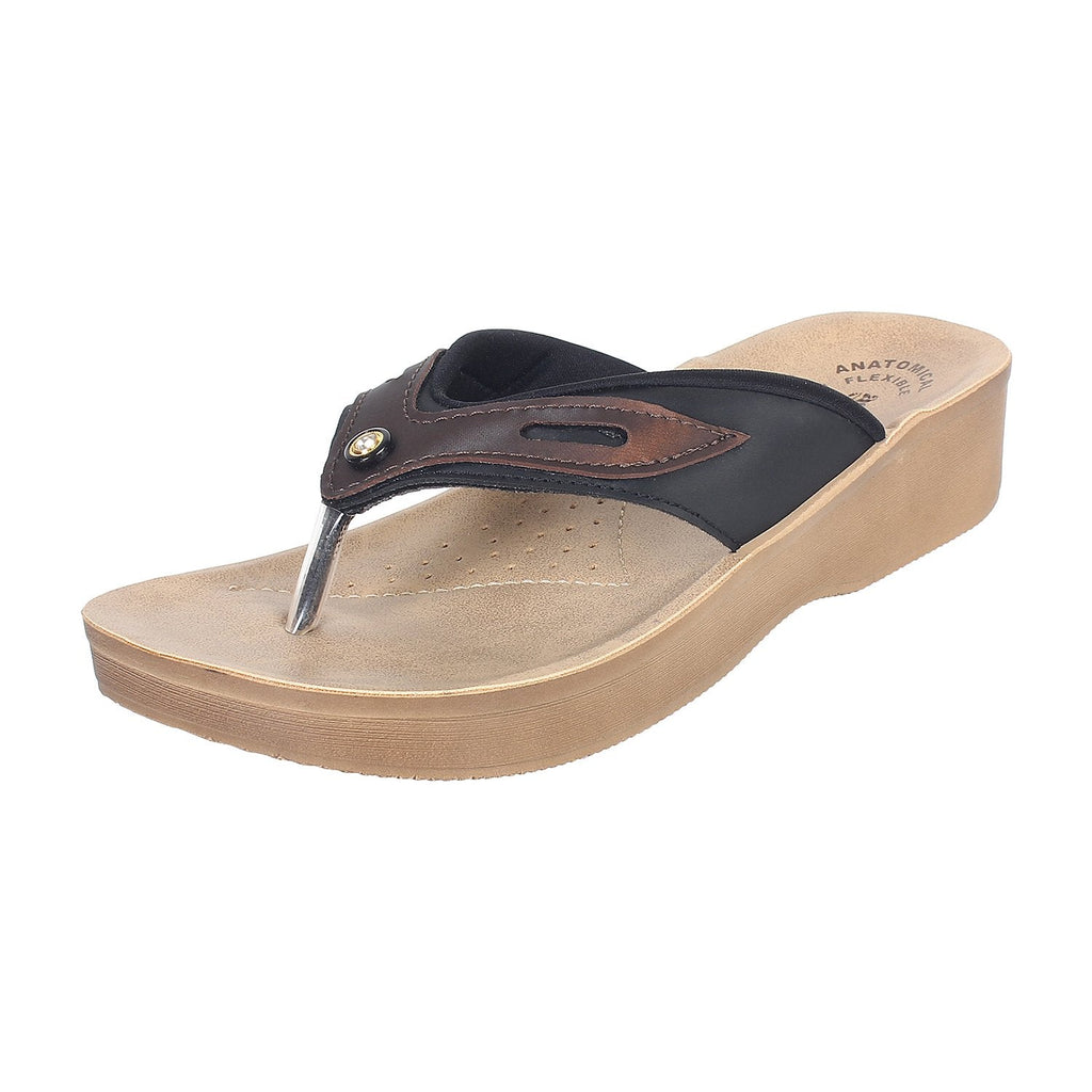 Aerowalk Women Slipper #08V5 - BLACK & COPPER