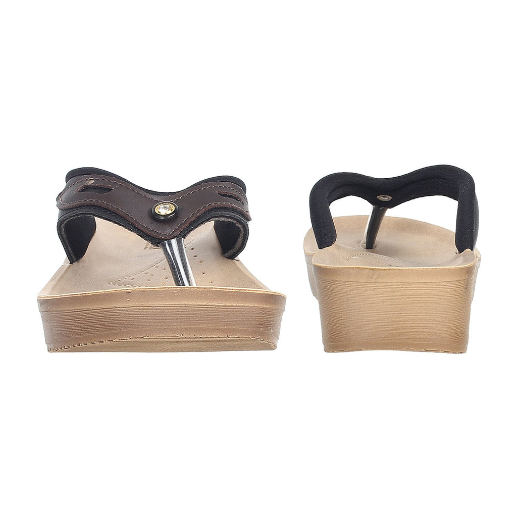 Aerowalk Women Slipper #08V5 - BLACK & COPPER