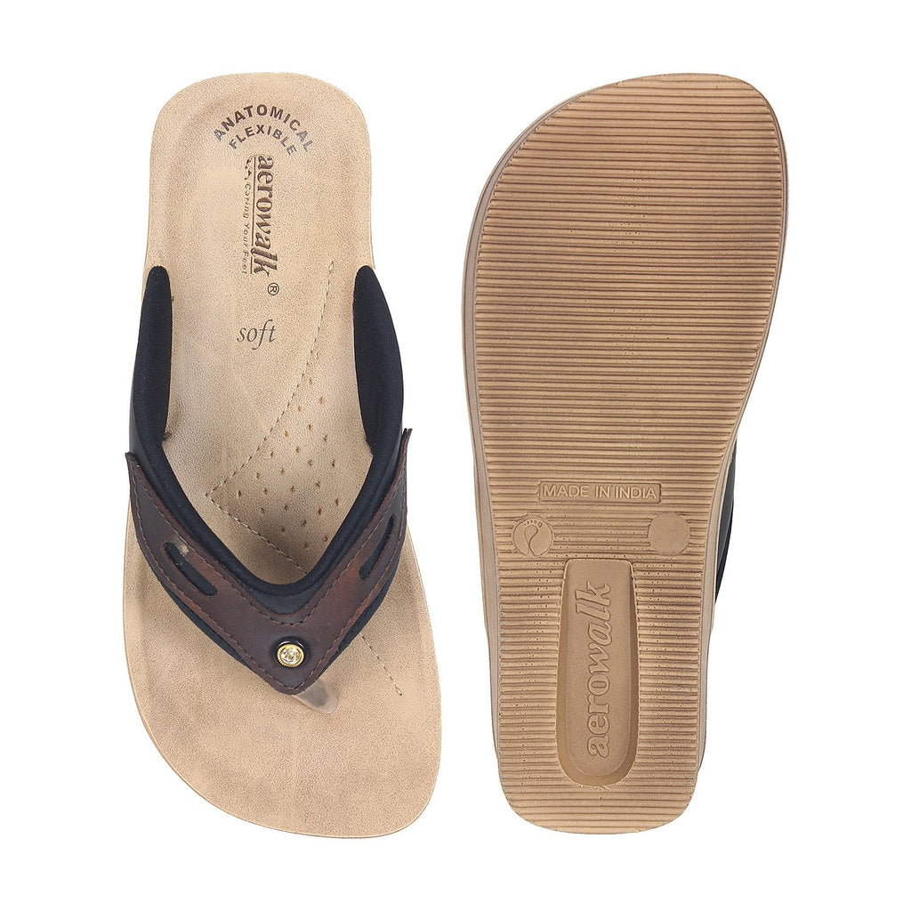 Aerowalk Women Slipper #08V5 - BLACK & COPPER