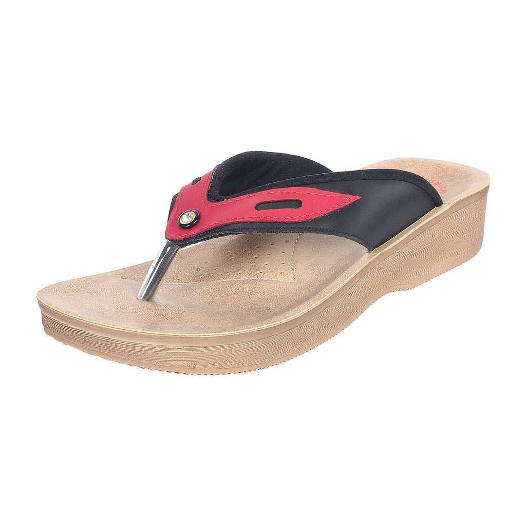 Aerowalk Women Slipper #08V5 - BLACK & RED