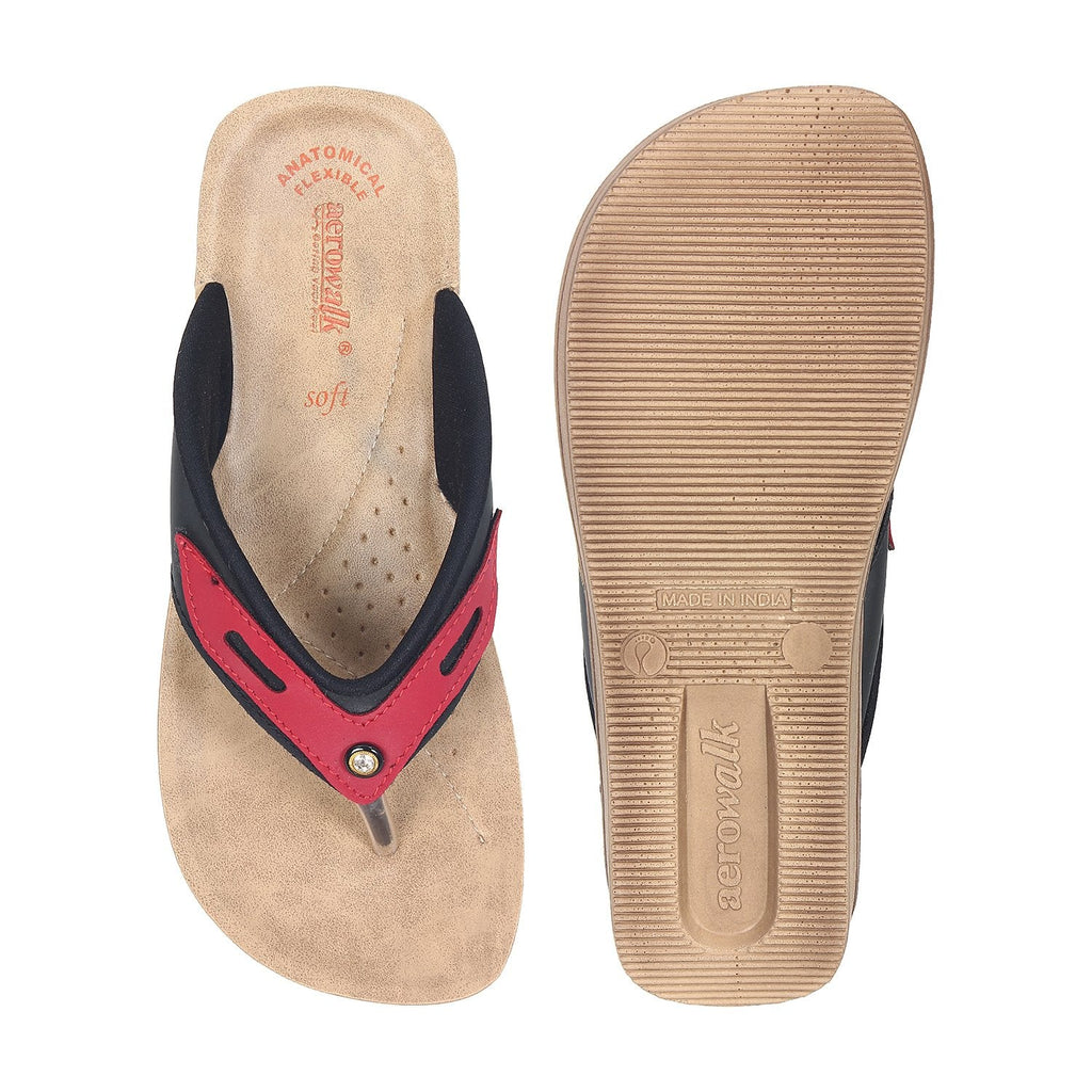 Aerowalk Women Slipper 08V5 BLACK RED The Condor Trendz Store