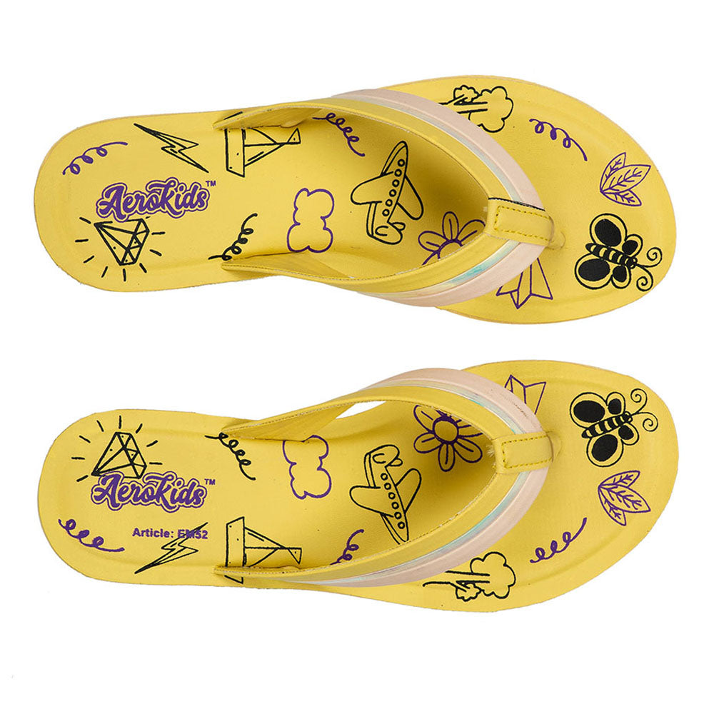 Aerokids Girls Flip Flops #EM52 - LEMON