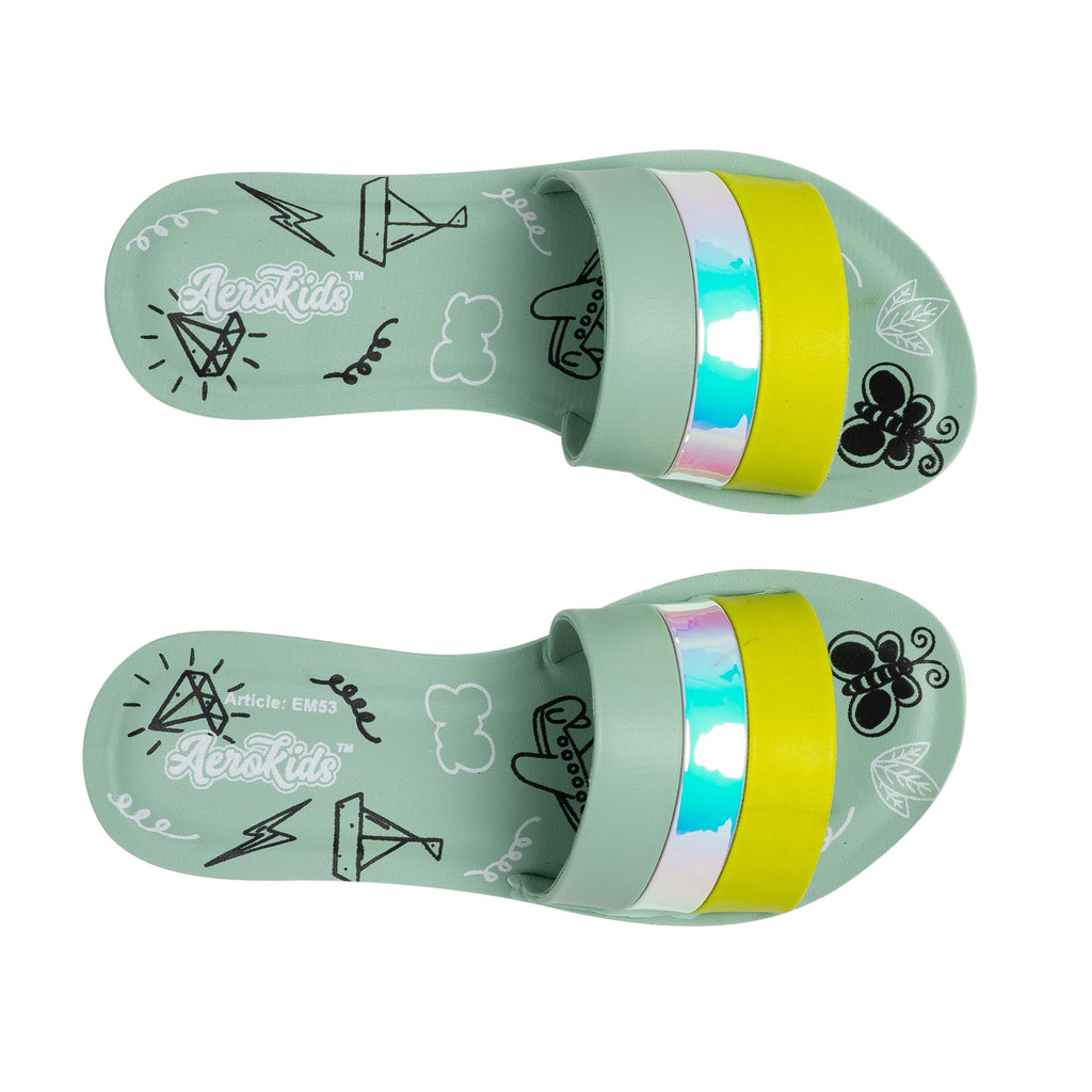 Aerokids Girls Slippers #EM53 - MINT GREEN