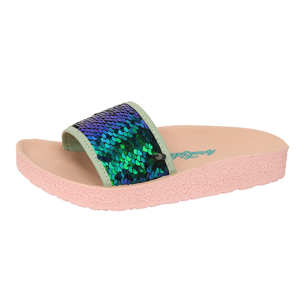 Aerokids Girls Slippers #KG52 - GREEN