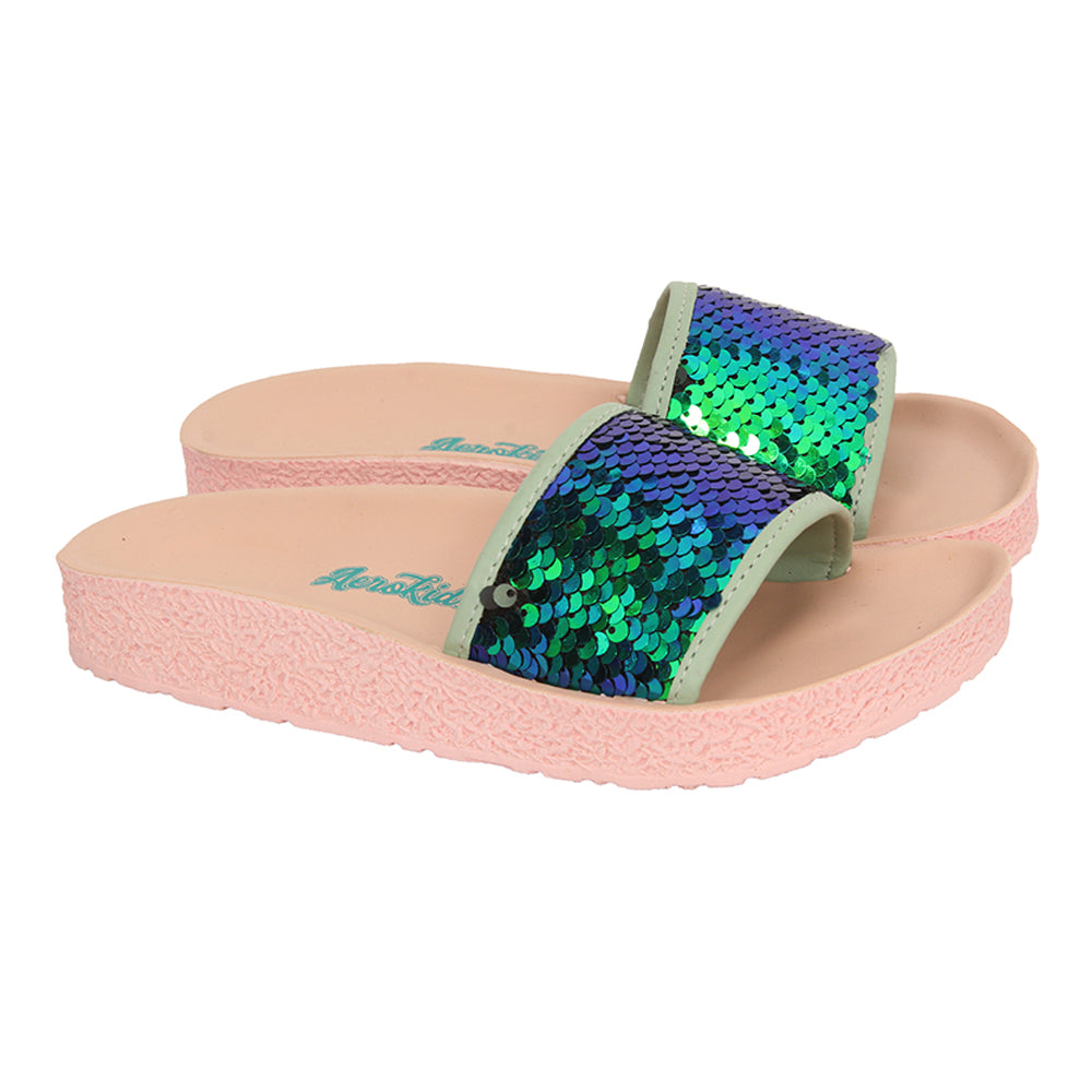 Aerokids Girls Slippers #KG52 - GREEN