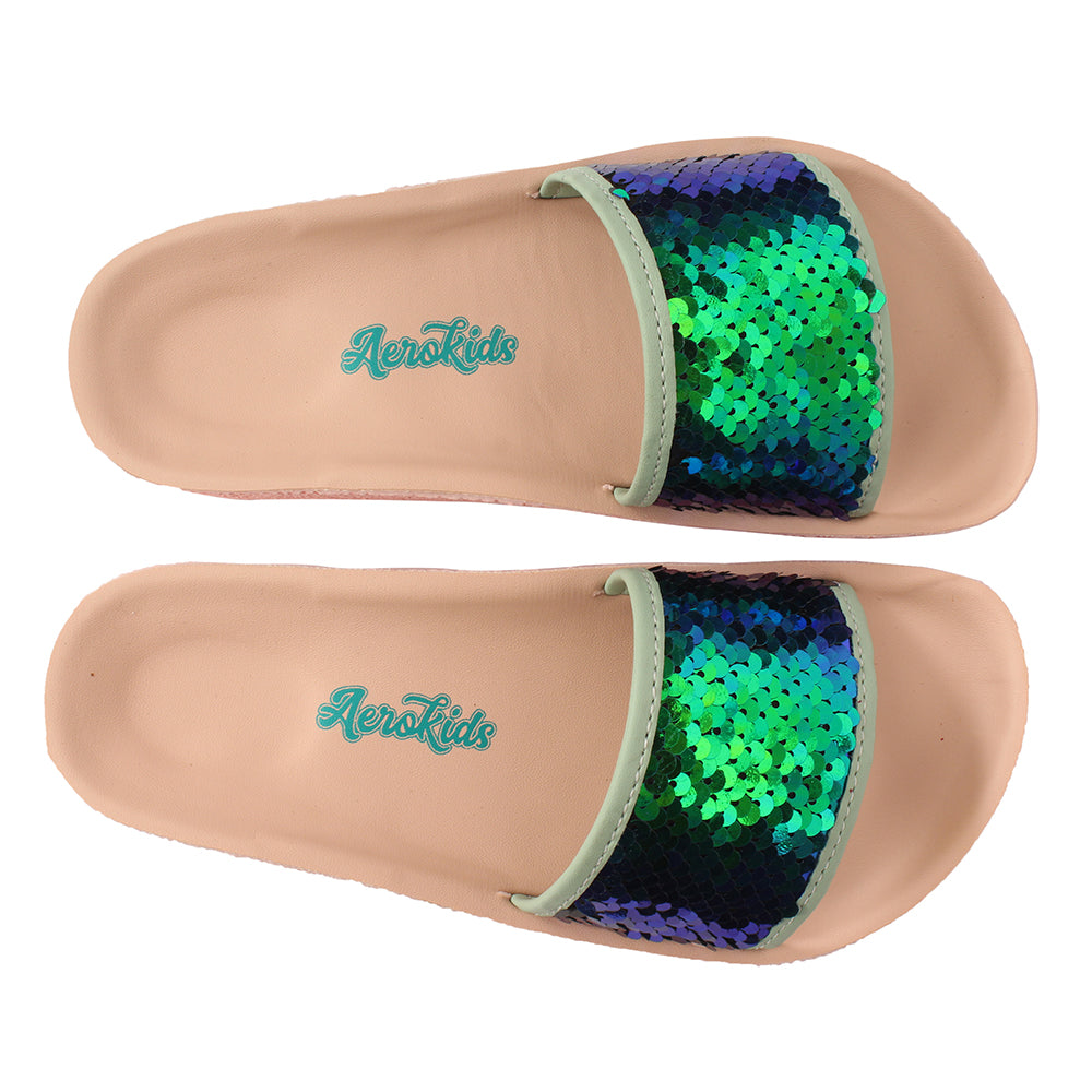 Aerokids Girls Slippers #KG52 - GREEN